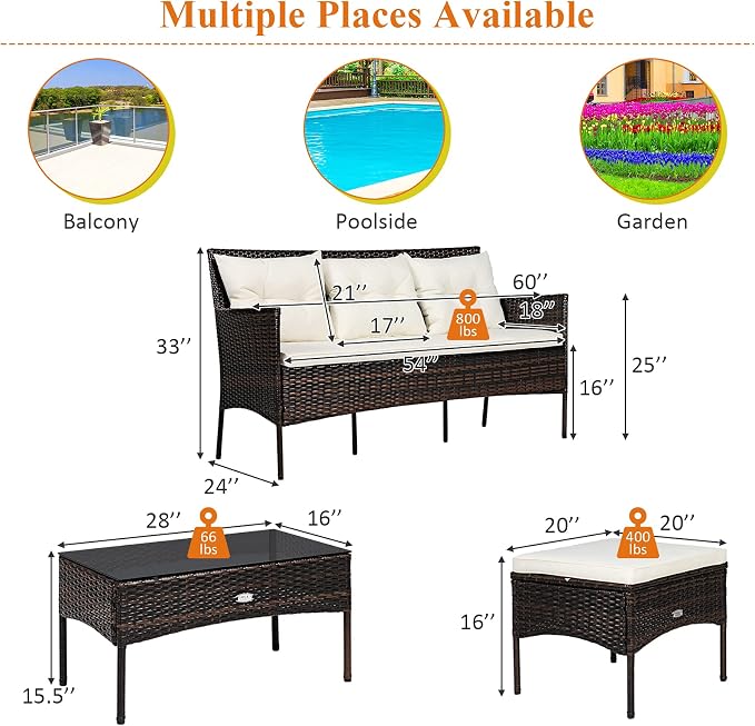 Tangkula 3 Pieces Patio Conversation Set, Outdoor PE Rattan Wicker Furniture - Image 5
