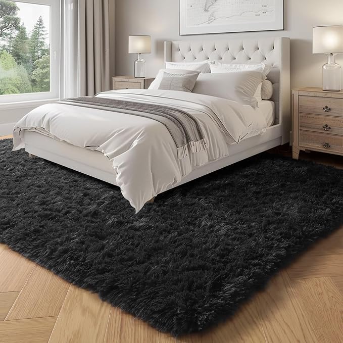 PAGISOFE Black Fluffy Shag Area Rugs - Image 3