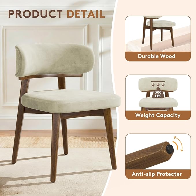 Dining Chairs Set of 2, Modern Upholstered Dining Chairs, Wooden Kitchen Chairs - Image 6
