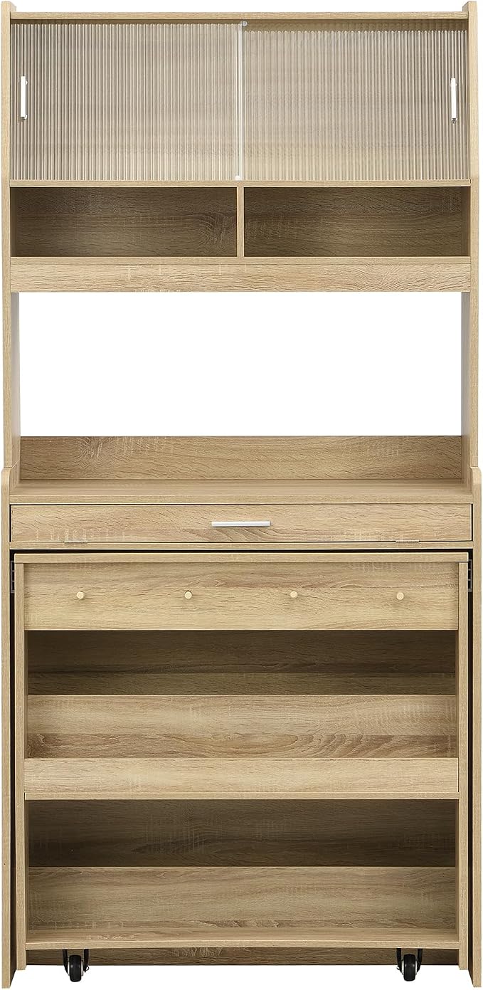 Kitchen Storage Cabinet with Hutch and Extendable Dining Table, 33.5" - Image 9