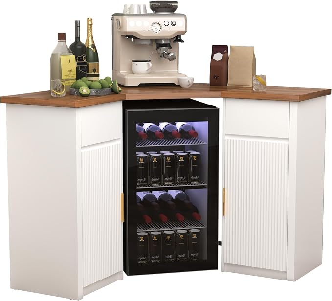 GDLF Corner Bar Cabinet with Fridge Space, Corner Coffee Bar Station with - Image 8