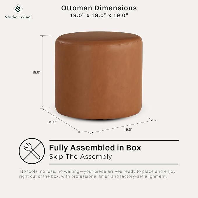 Lifestyle Solutions 19” Wentworth Ottoman Round Faux Leather Bench, Stationary - Image 2