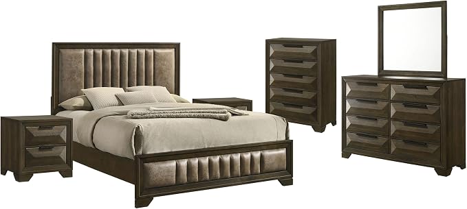 Kings Brand Furniture 6-Piece Modern & Premium Bedroom Set in Walnut Wood Finish - Image 2