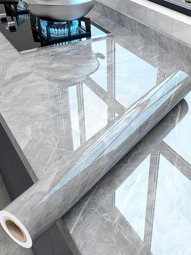 Marble Contact Paper 15.7" x 78.8" Grey Wallpaper Marble Peel and Stick by Unknown