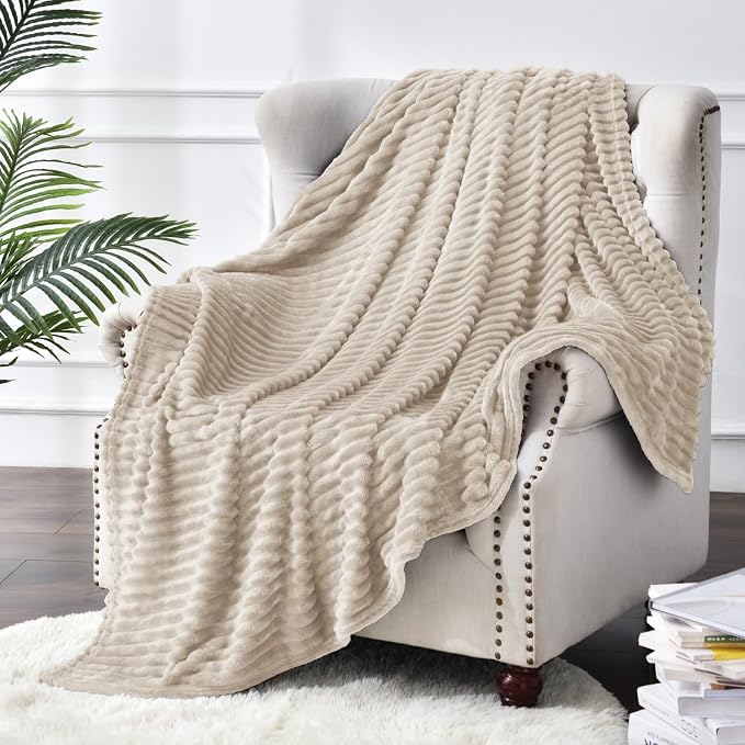 BEDELITE Fleece Throw Blanket for Couch – 3D Ribbed Jacquard Soft and Warm - Image 2