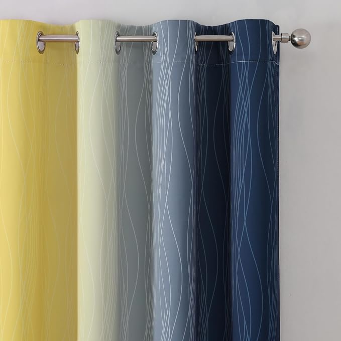 Estelar Textiler Navy Blue and Yellow Blackout Curtains 54 Inch Length - Image 4