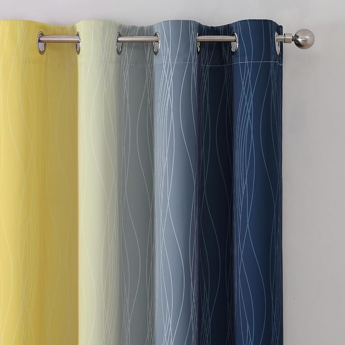 Estelar Textiler Navy Blue and Yellow Blackout Curtains 72 Inch Length 2 Panels - Image 4