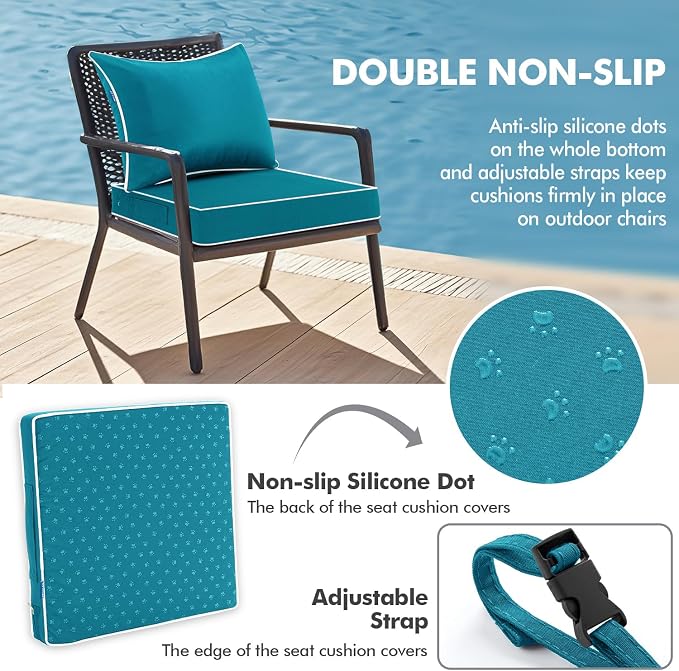 MIULEE Teal Outdoor Seat Cushion 24x24 Inch Waterproof & 3 Year Fade Resistant - Image 4