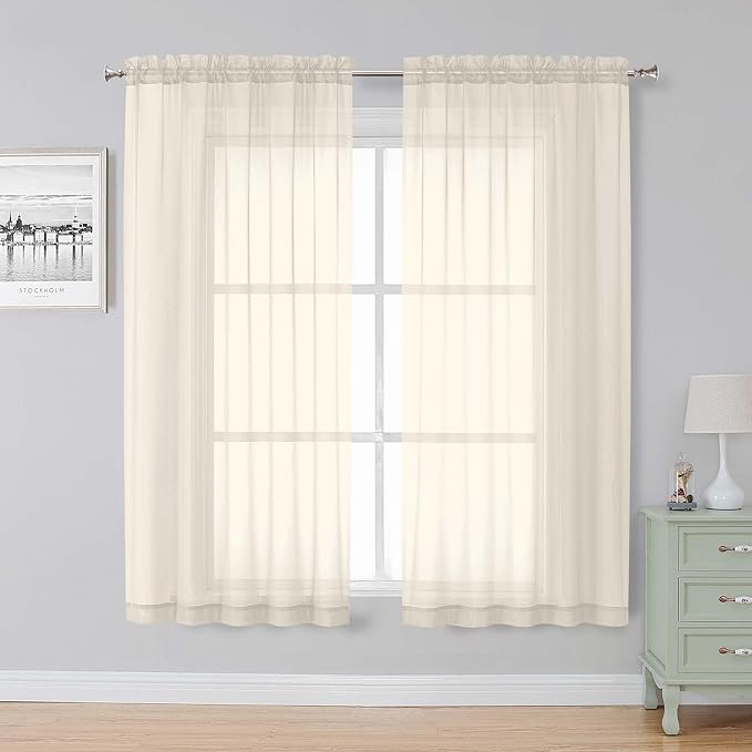 Simplebrand Cream Sheer Curtains, 2 Panels Set by Simplebrand