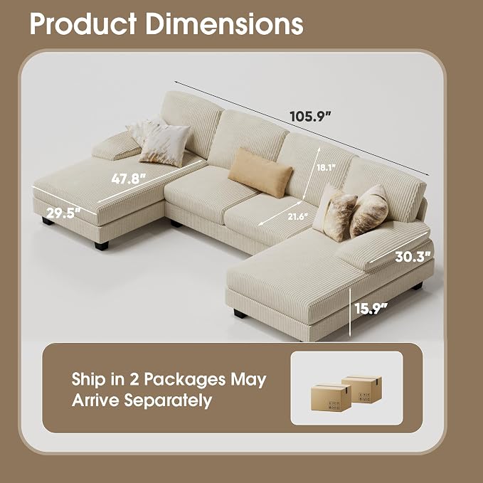 Furmax Sectional Couches for Living Room, U-Shaped Sofa Couch - Image 2