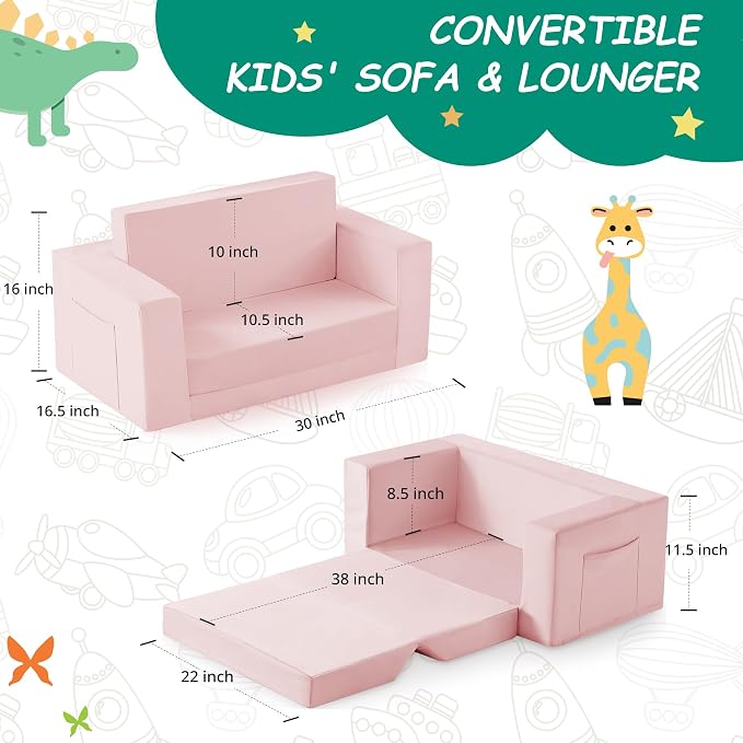 Kids Couch, 2-in-1 Toddler Chair Comfy 1-3 Years, Convertible Kids Chair - Image 3