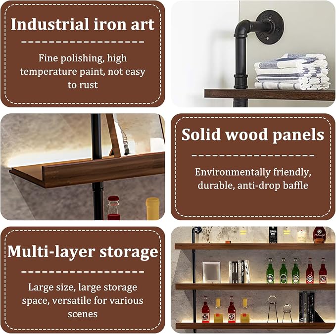 Solid Wood Wall Mounted Wine Rack, Large Bar Shelf - Image 5