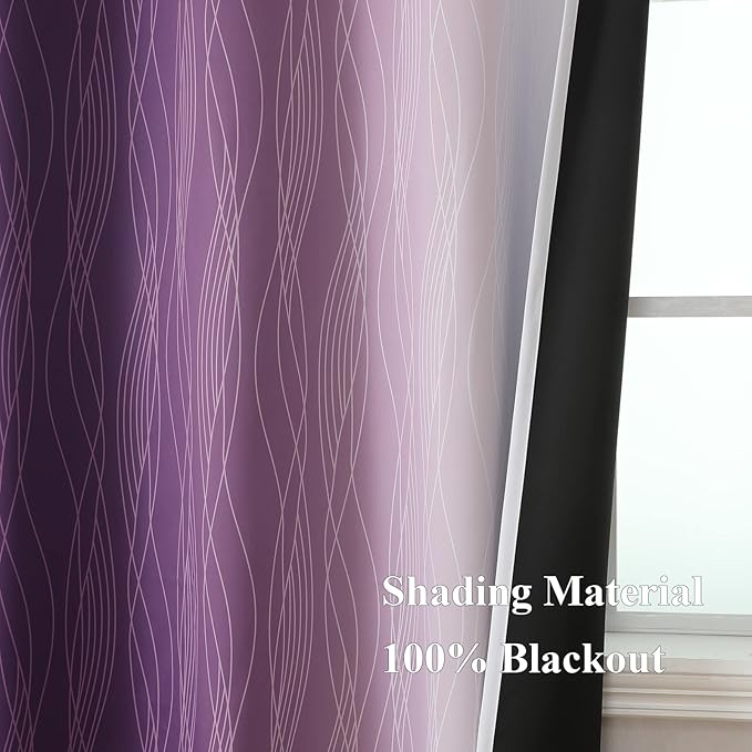 Estelar Textiler Purple and Greyish White Blackout Curtains 45 Inch Length - Image 5