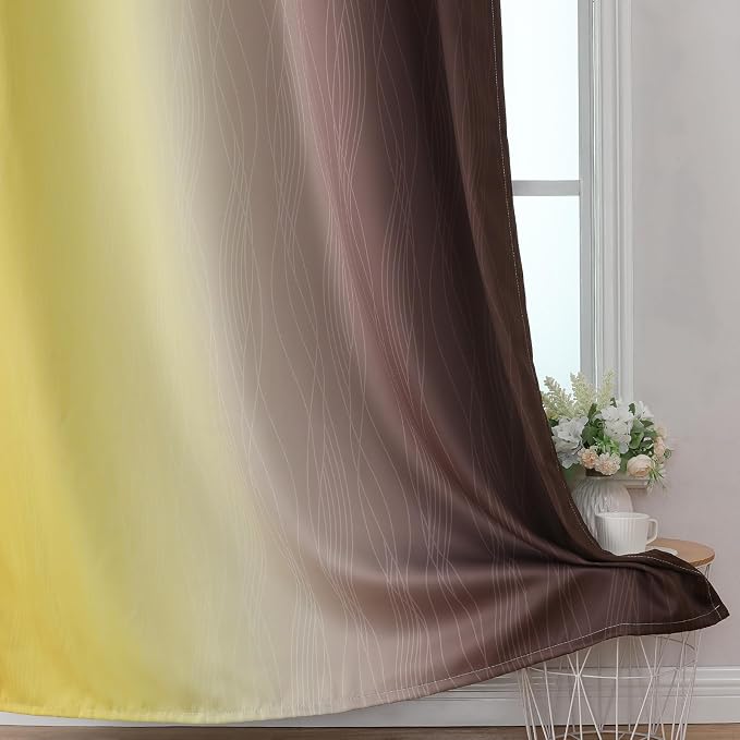 Estelar Textiler Yellow and Brown Blackout Curtains, Full Light Blocking - Image 6