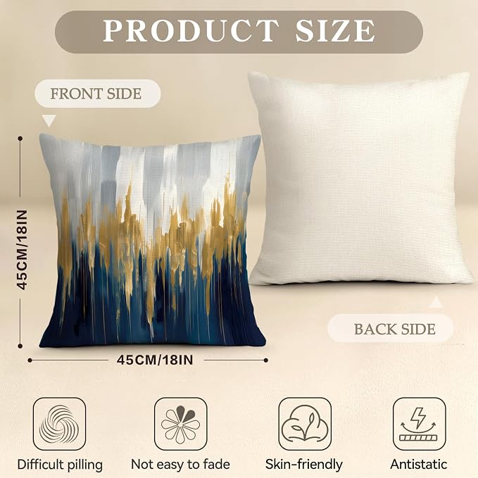OBSEDE Blue and Gold Abstract Art Decorative Throw Pillow Covers 18 × 18 in - Image 3