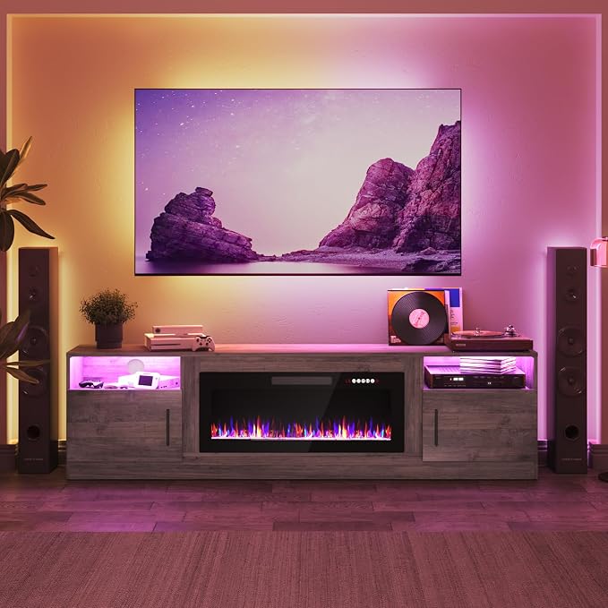 PRETZI Fireplace TV Stand with 36" Fireplace Up to 90" TVs, Remote Control - Image 5