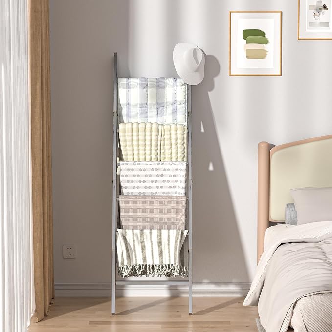 Honest Blanket Ladders for The Living Room, 6-Tier Blanket Holder, Wall-Leaning - Image 7