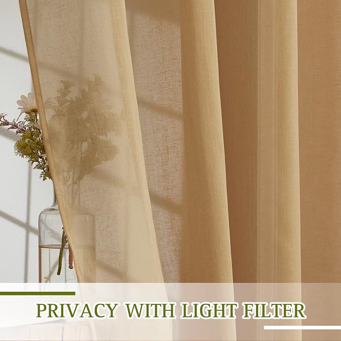 NICETOWN Sheer Linen Bedroom Curtains 96 inch Long, Grommet Privacy Semi Light - Image 4
