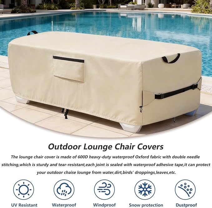Waterproof Patio Lounge Chair Cover 2 Pack, Heavy Duty 600D Waterproof Outdoor - Image 4