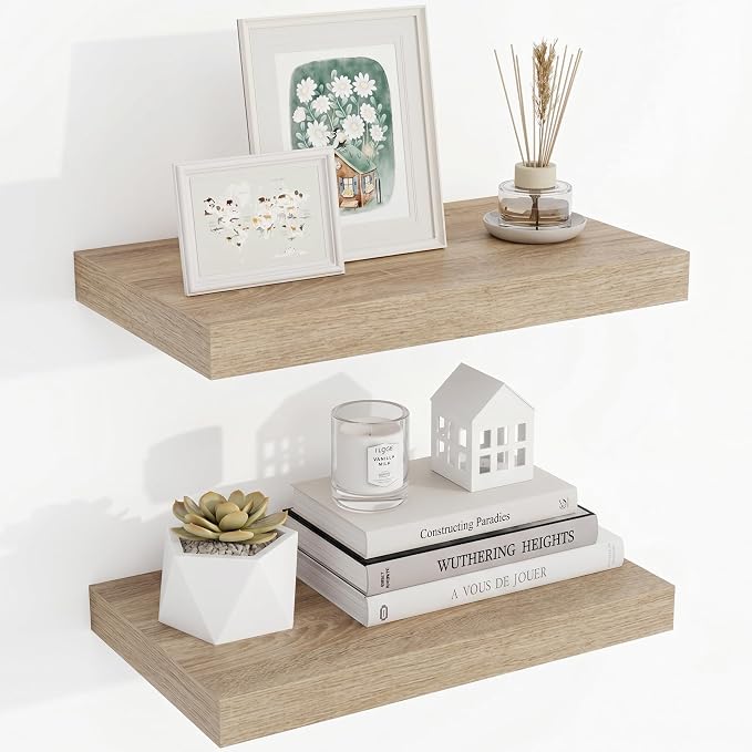 Acovy 16 Inch Floating Shelves, 3D Textured Wood Grain, Wooden Shelves by Acovy