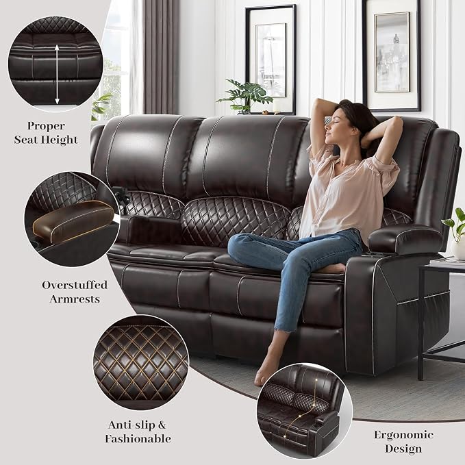 Yolsali 3-Seater Recliner Sofa, Manual Reclining Couch - Image 7