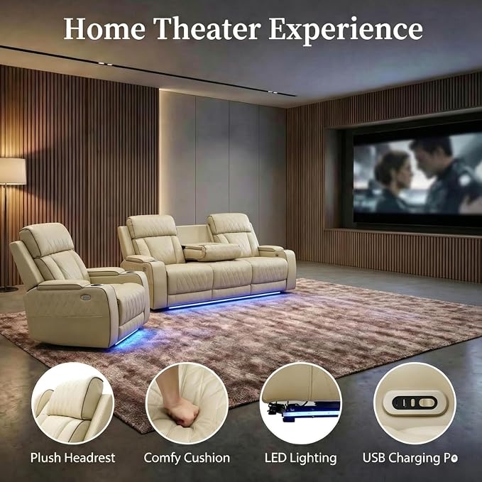 Power Recliner Sofa Set with LED Lights, Includes a Manual Recliner 1 Seat and - Image 4