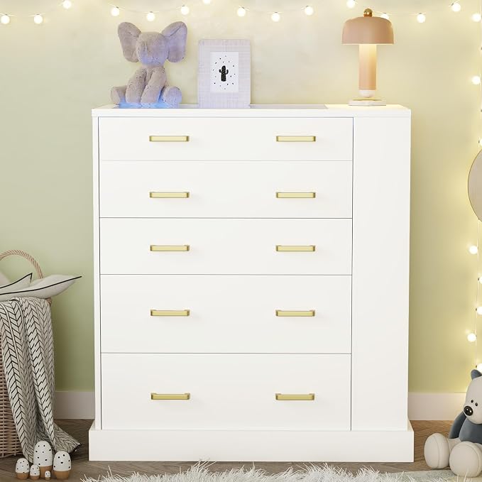 Drawer Dresser with LED Lights and Open Shelves, Modern Tall Chest of Drawers - Image 9