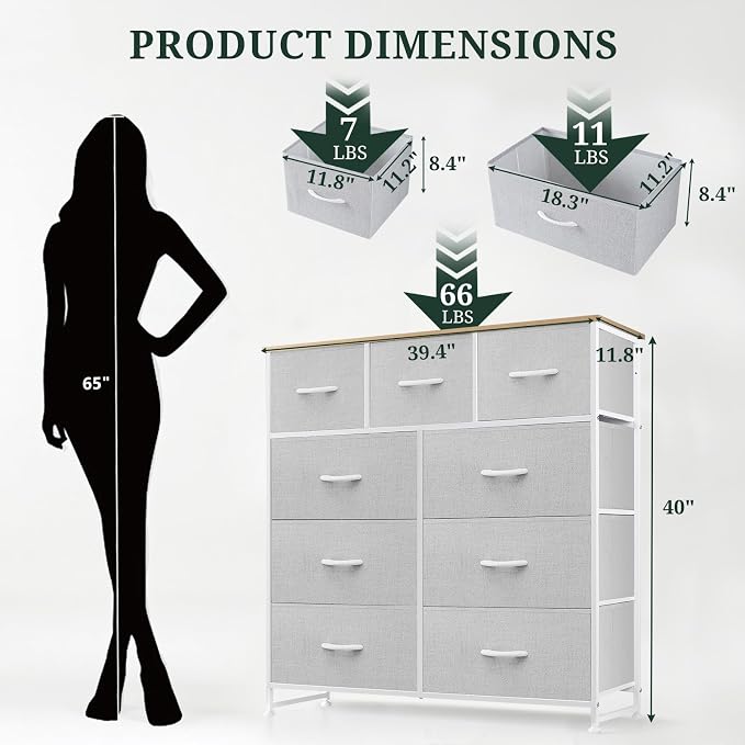9-Drawer Dresser for Bedroom, Anti-Tip Tall Storage Organizer Chest of Drawers - Image 3