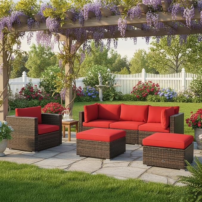 Tangkula 6 Pieces Wicker Patio Furniture Set, PE Rattan Outdoor Sectional - Image 2