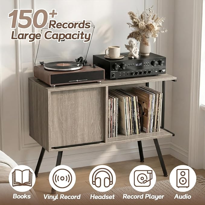 Faesun Flip Top Record Player Stand, Large Turntable Stand Holds up to 150+ - Image 5