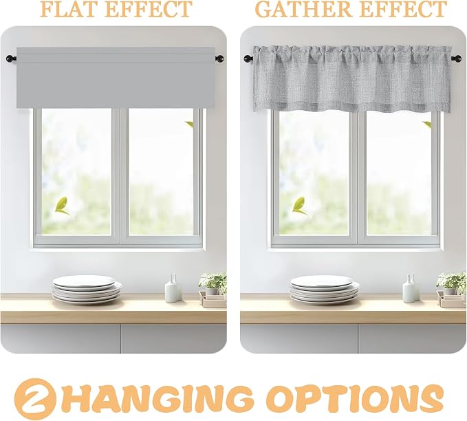 OWENIE Grey Valances for Windows 1 Pcs 22 Inch Length, Light Filtering Textured - Image 5
