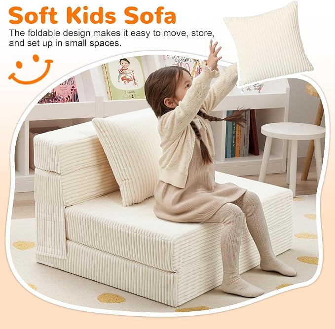 MeMoreCool Folding Sofa for Kids, Corduroy Fold Out Futon Chair, Small Foldable - Image 2