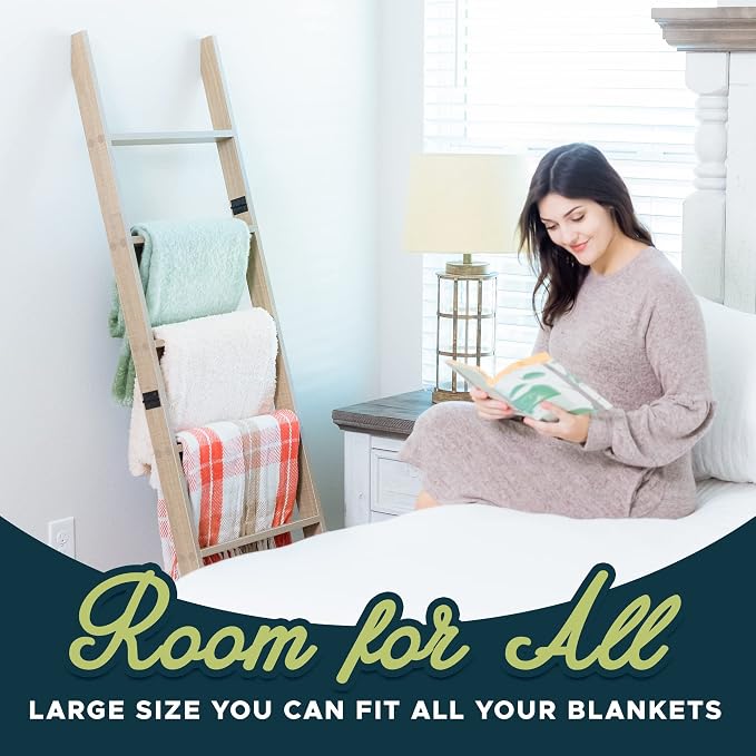 Blanket Ladder for Living Room and Bedroom, 5ft 8 inch, 6-Tier Wall Leaning - Image 7