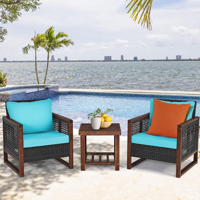 Tangkula 3 Pieces Patio Wicker Furniture Set, Rattan Outdoor Sofa Set - Image 3