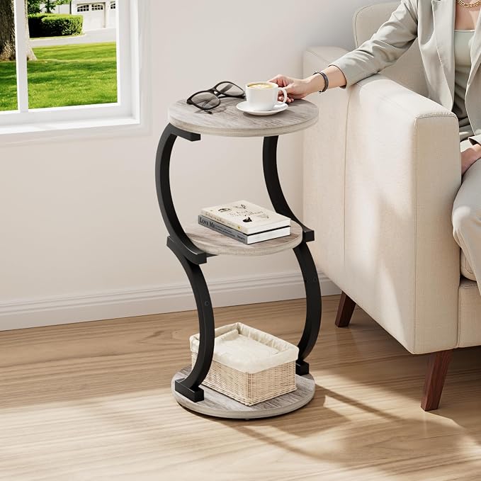 JUSTOGO Small Round Side Table, 3-Tier End Table - Image 2