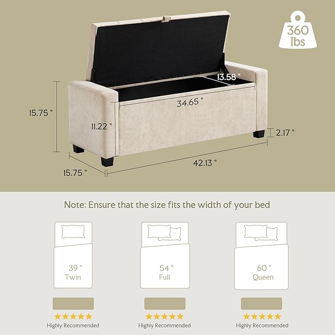 GRAINELL Storage Ottoman Bench, Upholstered Tufted Bedroom Bench - Image 2