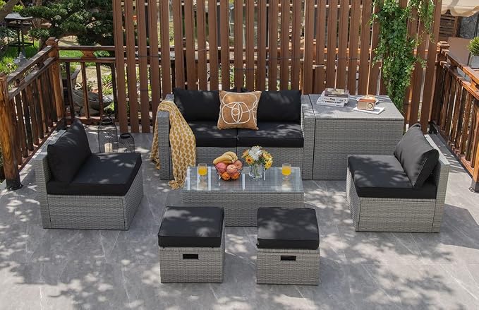 Tangkula 8 Piece Patio Wicker Furniture Set, Patiojoy Space Saving Outdoor PE - Image 3