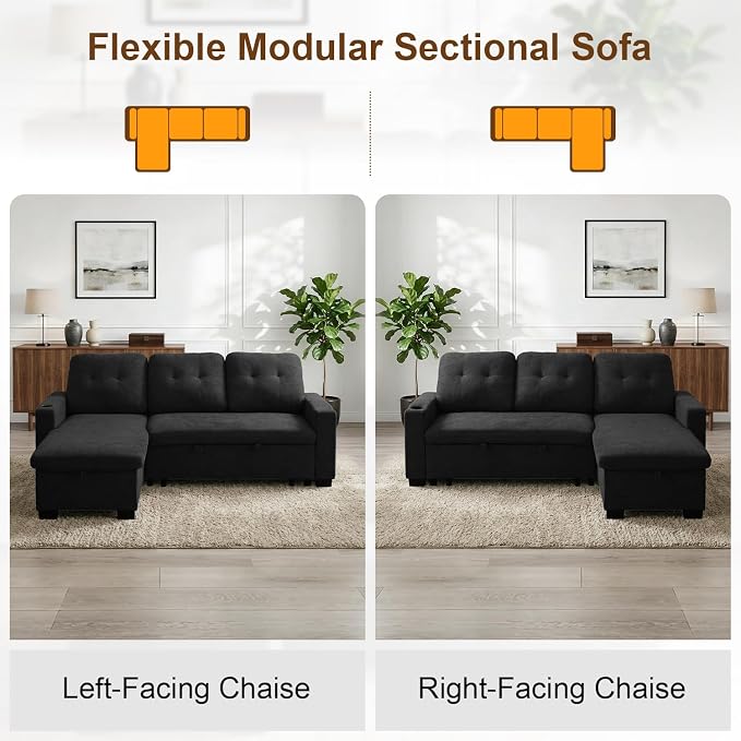 KCGKCG 82" L Shaped Sleeper Sofa Bed, Pull Out Sectional Couch - Image 7