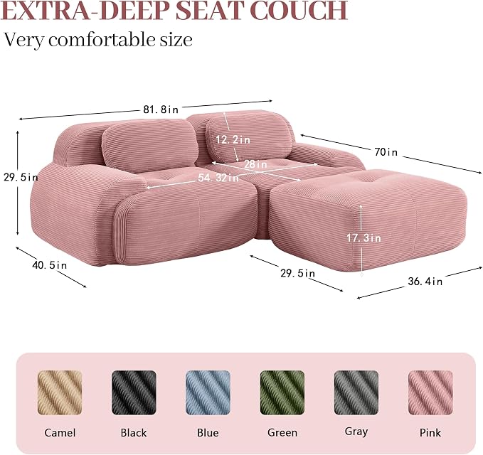Boneless Sectional Couch, No Assembly Required, 81.8” L Shaped Modular Cloud - Image 3