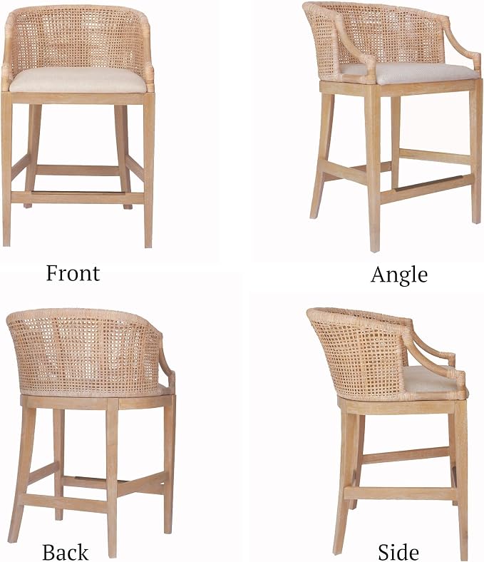 Martha Stewart Farmhouse Counter Height Bar Stools, Handcrafted Rattan Counter - Image 6
