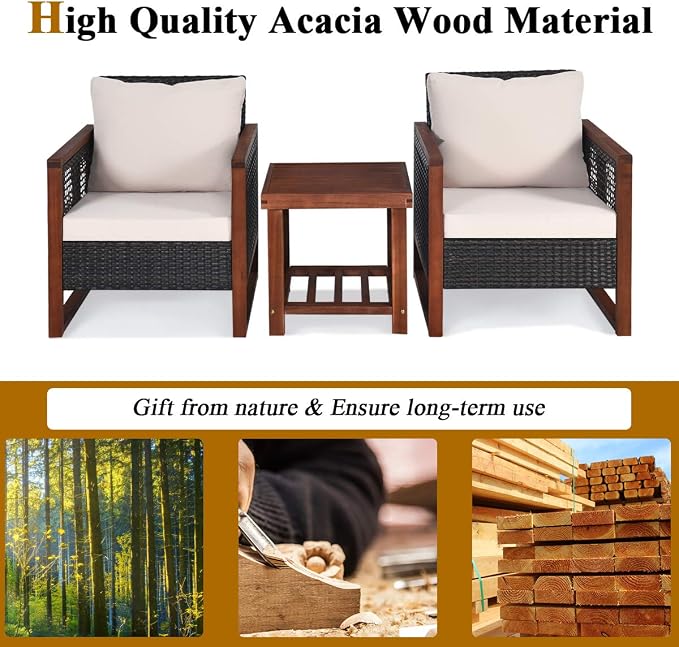 Tangkula 3 Pieces Patio Wicker Furniture Set, Rattan Outdoor Sofa Set - Image 6