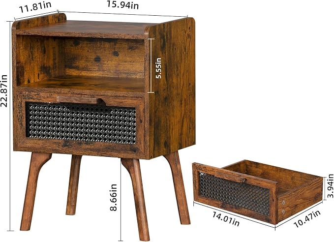 Lerliuo Rattan Nightstand, Boho Side Table - Image 3