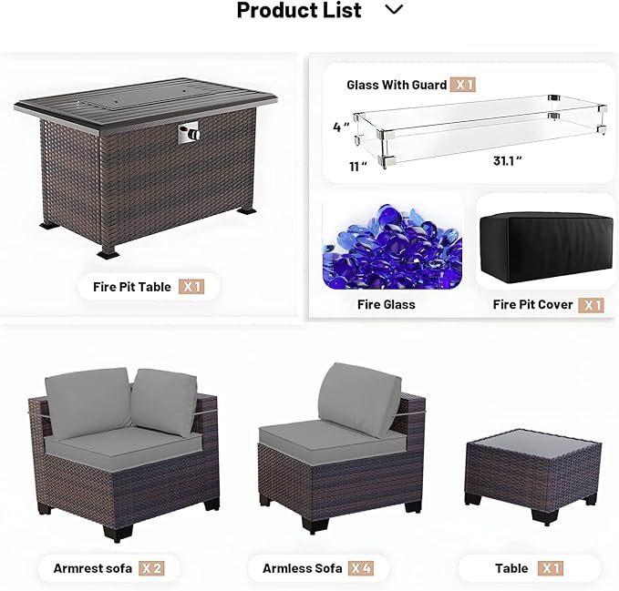 Kullavik 8 Pieces Outdoor Patio Furniture Set, Sectional Sofa Set - Image 6
