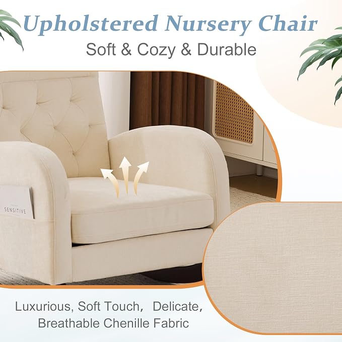 VINGLI Chenille Low Seat Rocking Chair, Upholstered Nursery Glider Chair - Image 7