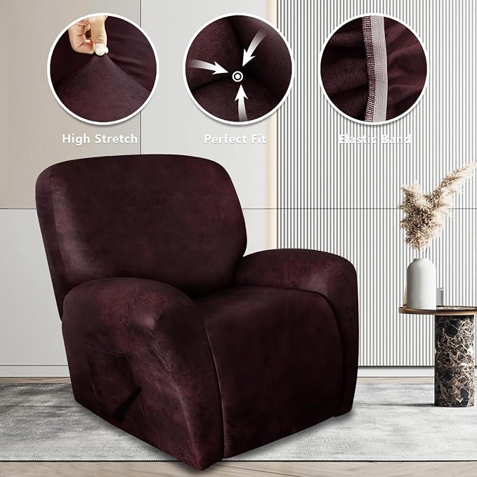 ANARACHON Leather Like Recliner Chair Covers Heavy Duty, 4 Pieces Recliner Cover - Image 5