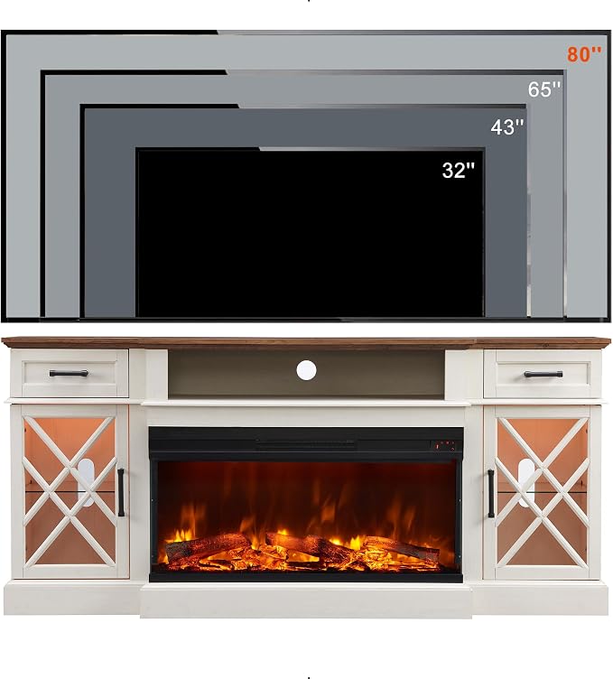 OKD 3-Sided Glass Farmhouse Electric Fireplace TV Stand - Image 6