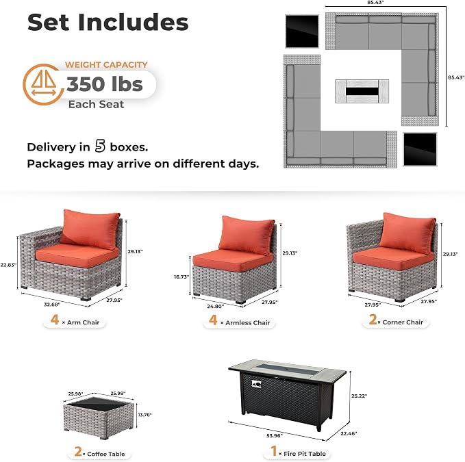 ovios 13 Pieces Patio Furniture Set, Outdoor Wicker Sectional Sofa - Image 8
