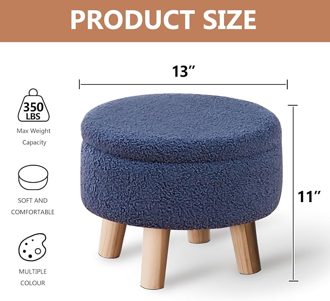 Wimarsbon Storage Ottoman, Modern Round Footrest - Image 3