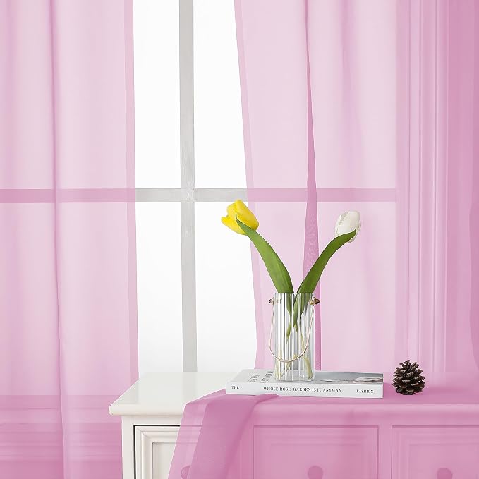 Lecloud Light Pink Sheer Curtains 45 Inch Length 2 Panels, Airy Voile Curtains - Image 9