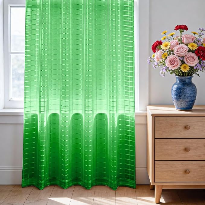 SpaceDresser Check Sheer Curtains 84 Inches 2 Panels Set, Rod Pocket Plaid - Image 3